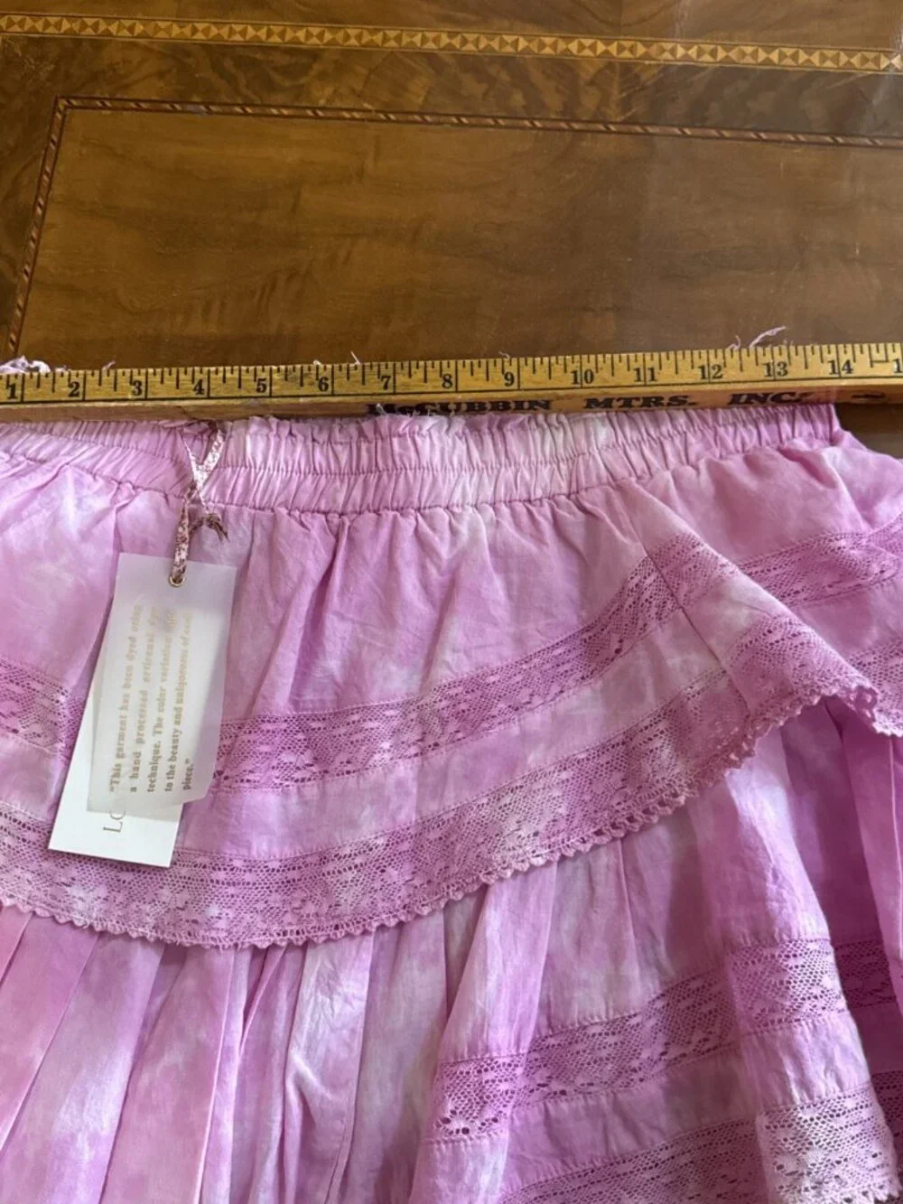 LoveShackFancy Ruffle Mini Skirt Pink Begonia Hand Tie Dye M NWT Cotton Lace